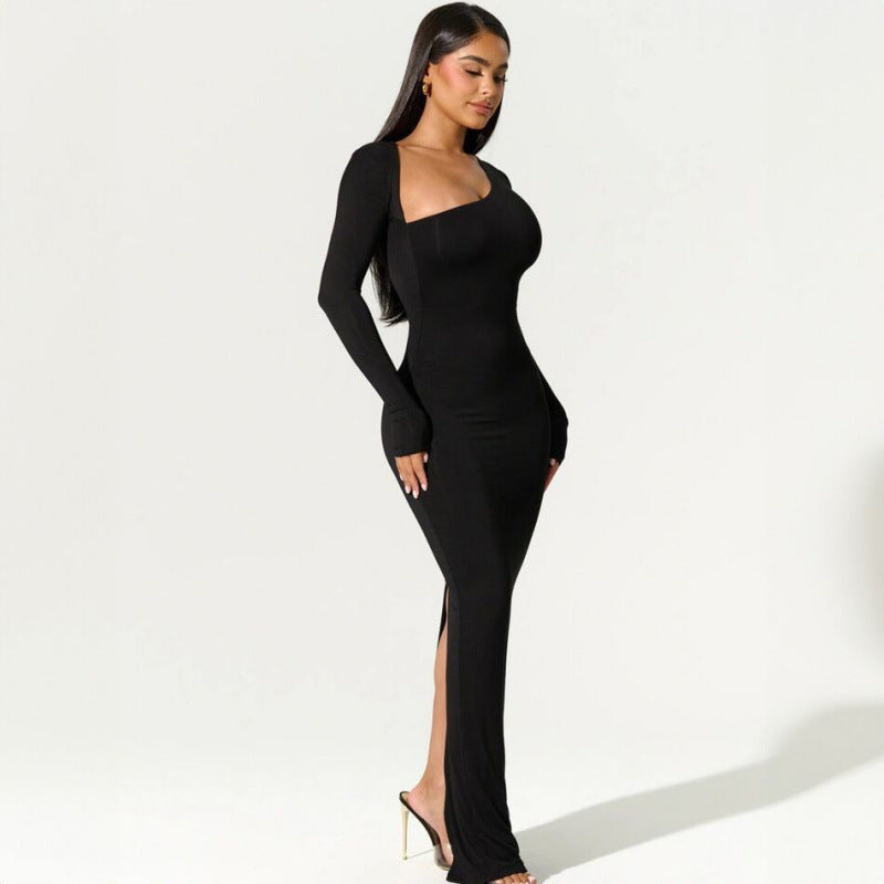 Long-Sleeve Slim-Fit Split Dress