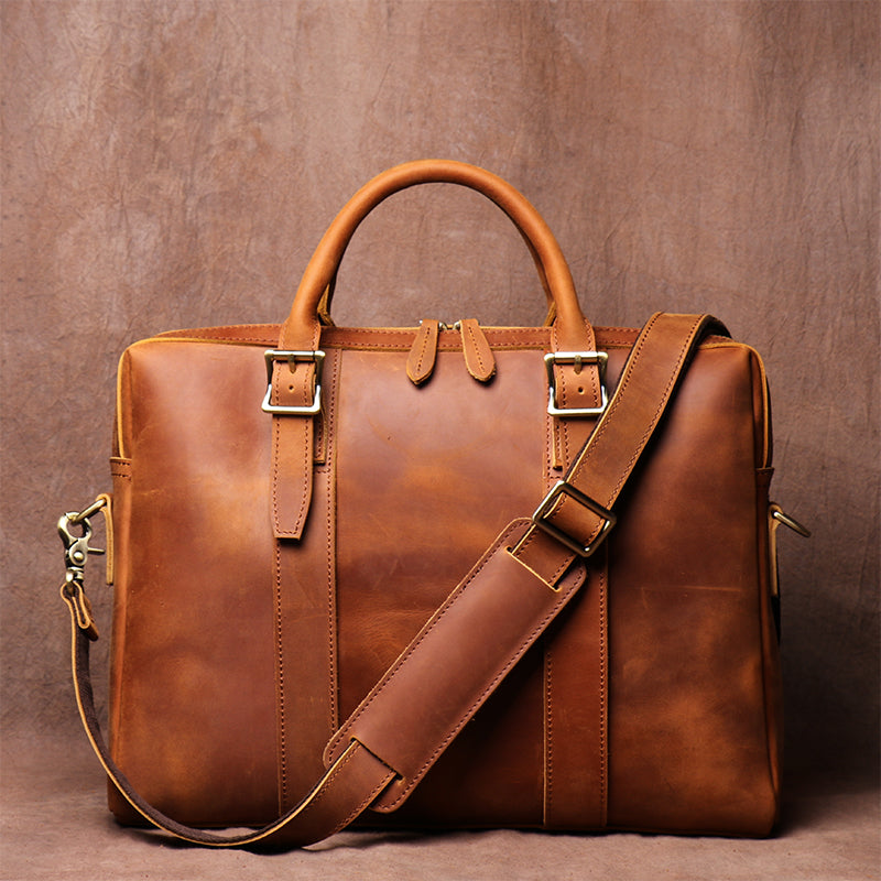 Leather Handbag | Vintage Genuine Cowhide Large Bag