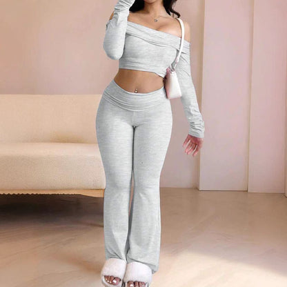 Off-Shoulder Long Sleeve Solid Color Slim Fit
