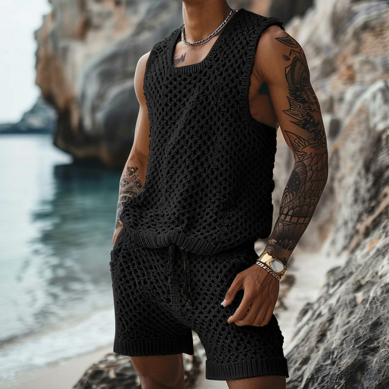 Men's Casual Suit – Slim Vertical Pattern 2-Piece Set