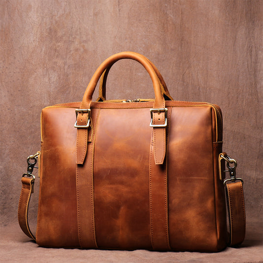 Leather Handbag | Vintage Genuine Cowhide Large Bag
