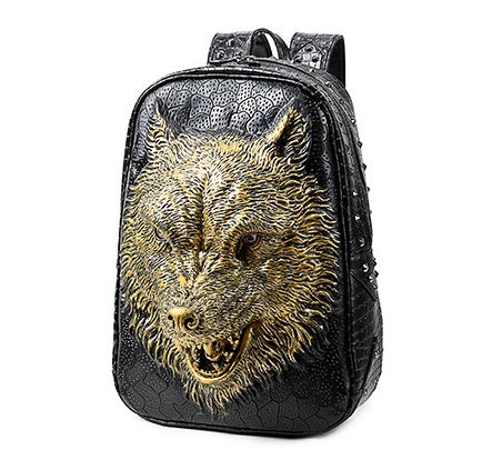Wolf Head Student Backpack – 3D Gothic PU Leather Student & Travel Bag