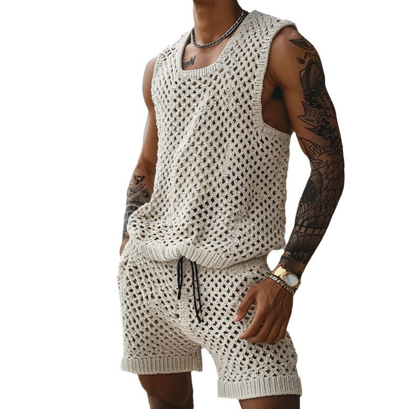 Men's Casual Suit – Slim Vertical Pattern 2-Piece Set
