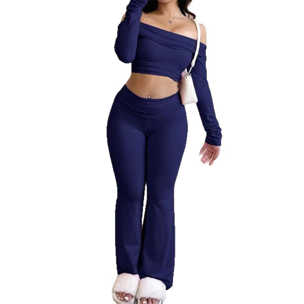 Off-Shoulder Long Sleeve Solid Color Slim Fit