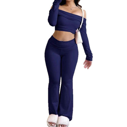 Off-Shoulder Long Sleeve Solid Color Slim Fit