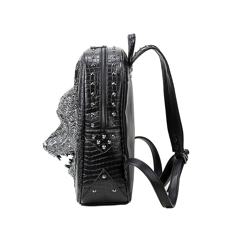 Wolf Head Student Backpack – 3D Gothic PU Leather Student & Travel Bag