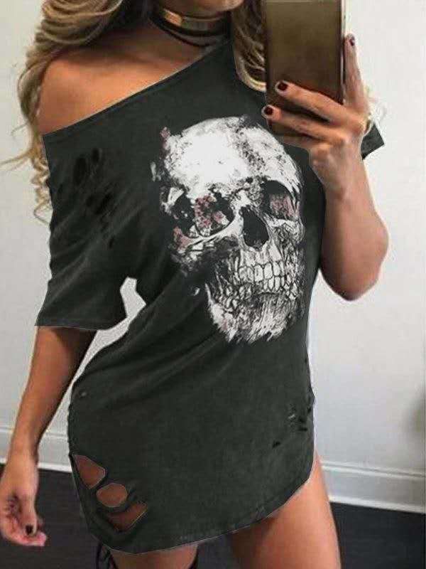 women's Graphic T-Shirt | Loose Skull Print Casual Streetwear Style