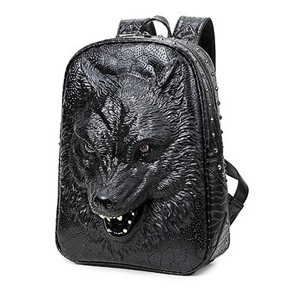 Wolf Head Student Backpack – 3D Gothic PU Leather Student & Travel Bag