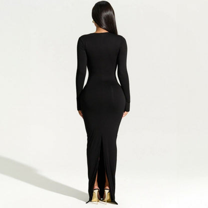 Long-Sleeve Slim-Fit Split Dress