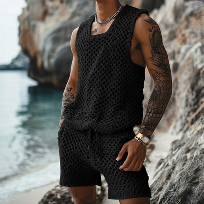Men's Casual Suit – Slim Vertical Pattern 2-Piece Set