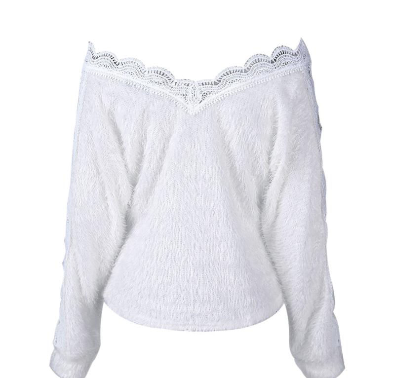 Sexy V Neck Lace Hollow Knit Sweater T0p