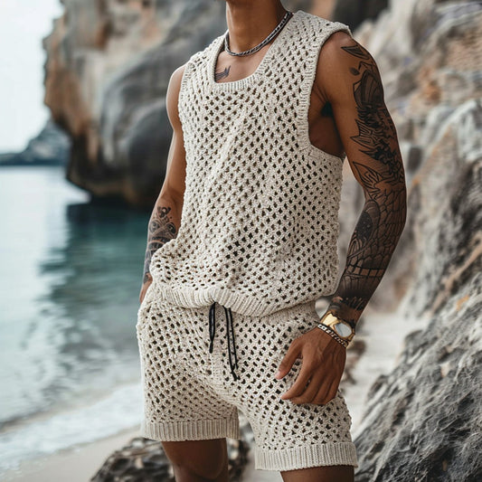 Men's Casual Suit – Slim Vertical Pattern 2-Piece Set