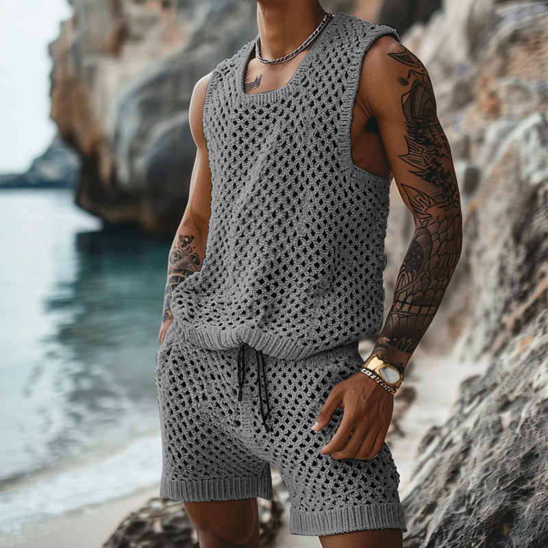 Men's Casual Suit – Slim Vertical Pattern 2-Piece Set