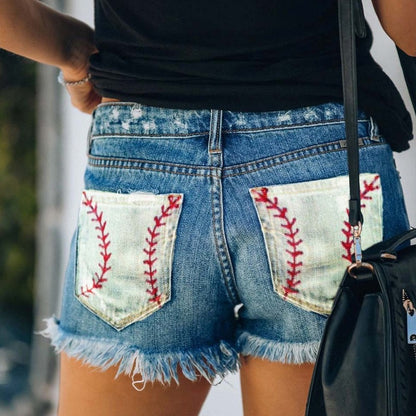 Women’s American Flag Denim Shorts – Distressed High-Waisted Summer Shorts