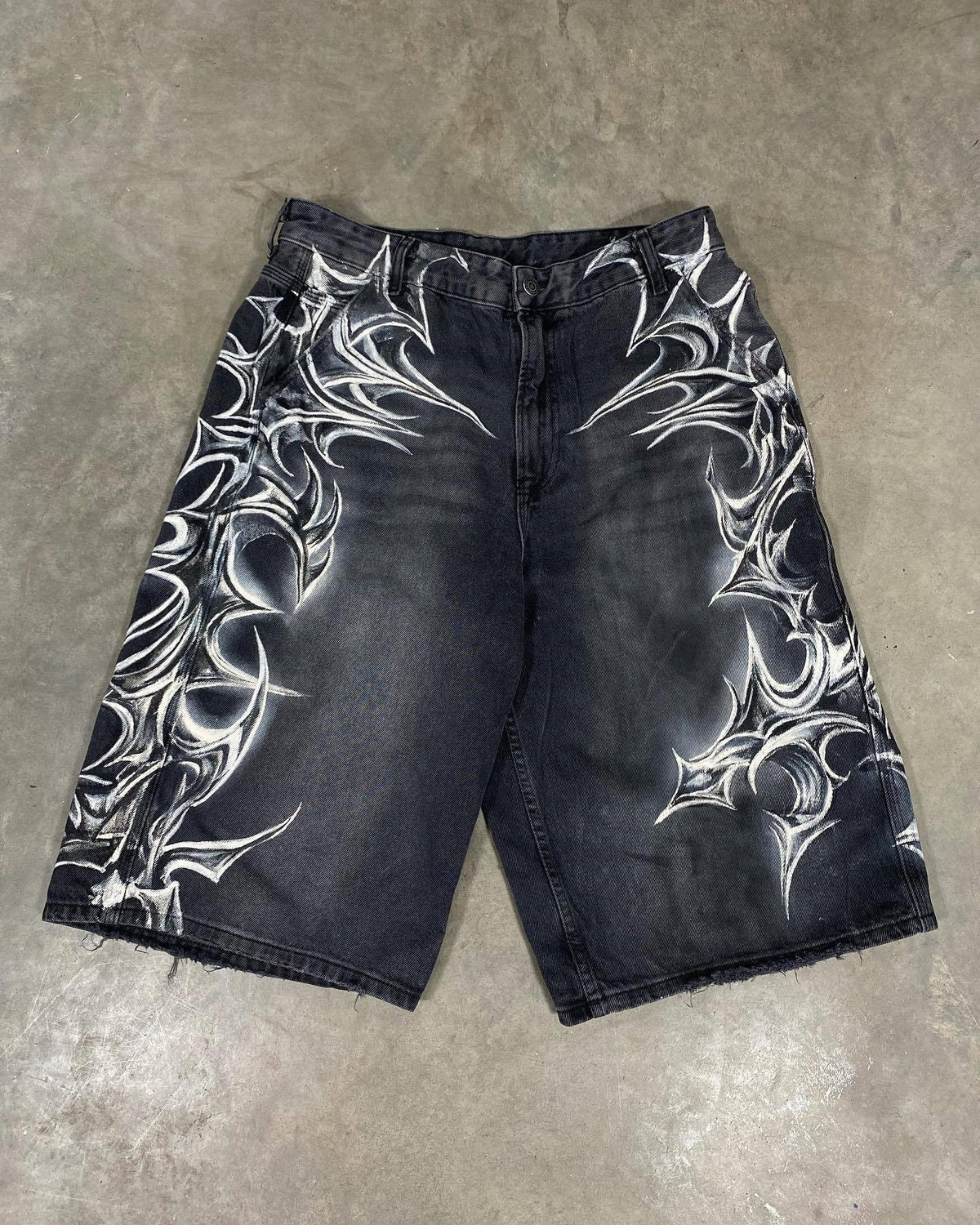 Men's Denim Shorts – Retro Loose-Fit Printed Straight-Leg