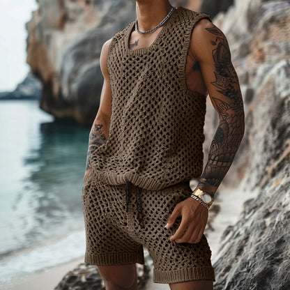 Men's Casual Suit – Slim Vertical Pattern 2-Piece Set