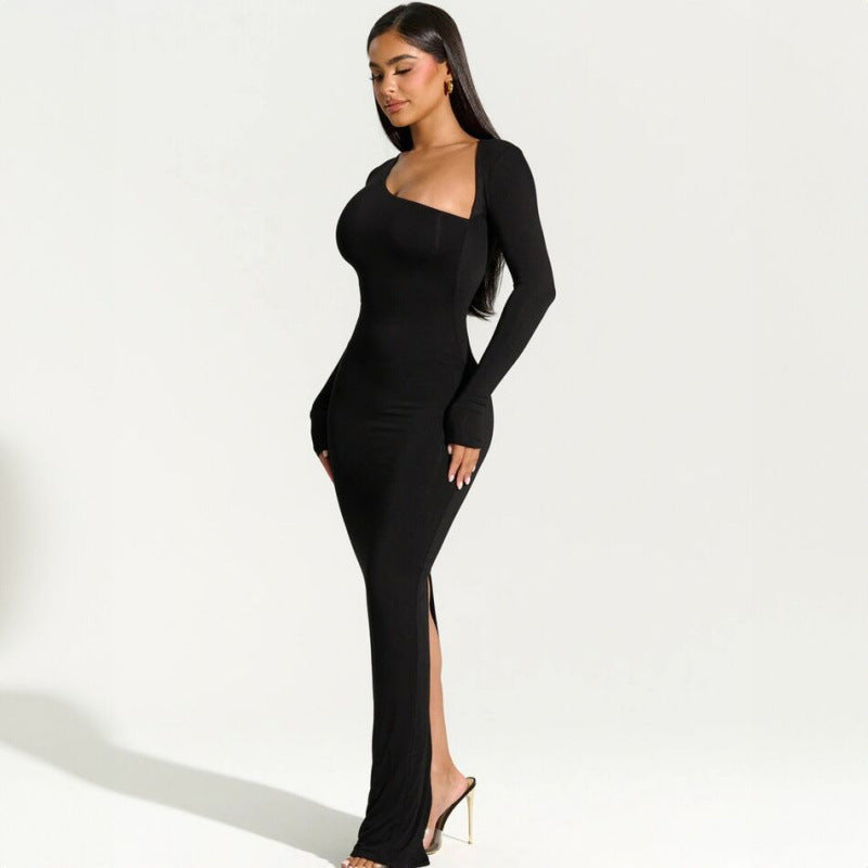 Long-Sleeve Slim-Fit Split Dress